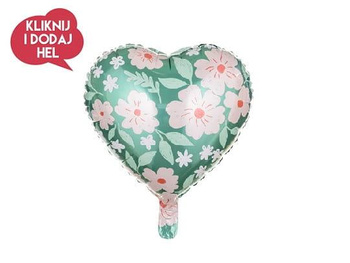 Balon foliowy KWIECISTE SERCE, zielony/różowy  - 45 cm