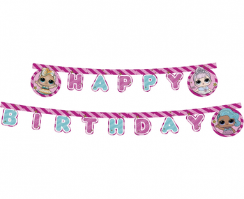 Girlanda/ Baner urodzinowy LOL, różowy, 200 cm, 1 szt