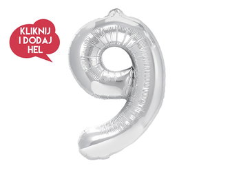 Balon foliowy Cyfra 9 srebrny - 100 cm