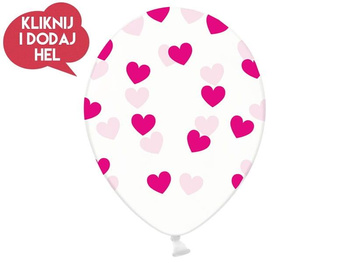 Balon lateksowy SERDUSZKA bezbarwny/fuksja - 30 cm