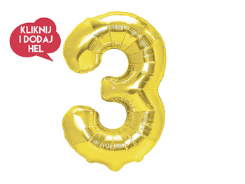 Balon foliowy Cyfra 3 złoty - 100 cm