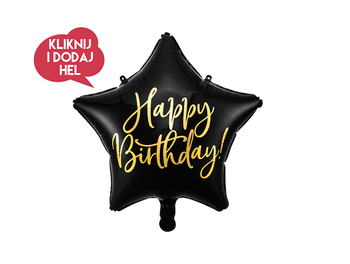 Balon foliowy GWIAZDKA - HAPPY BIRTHDAY,  czarny/złoty, 48 cm, 1 szt