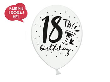 Balon lateksowy 18TH BIRTHDAY, biały, 30 cm, 1 szt