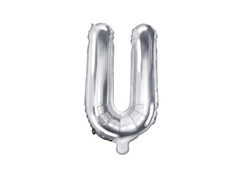 Balon foliowy Litera "U", srebrny, 35 cm, 1 szt