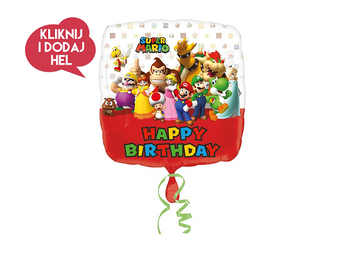 Balon foliowy HAPPY BIRTHDAY  - SUPER MARIO, mix kolorów, 43 cm, 1 szt