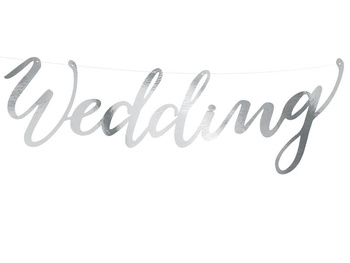 Girlanda/ Baner WEDDING srebrny, 16,5 x 45 cm