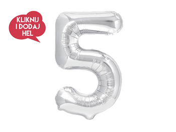 Balon foliowy Cyfra 5 srebrny - 100 cm