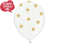 Balon lateksowy GWIAZDKI, biały/złoty - 30 cm