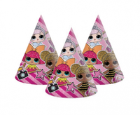 Czapeczki papierowe LOL, różowy, 15 cm, 1 op/ 6 szt