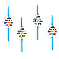 Słomki papierowe POJAZDY - AUTKA, niebieski, 18 cm, 1 op/ 8 szt