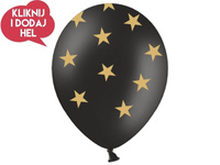 Balon lateksowy GWIAZDKI, czarny/złoty - 30 cm