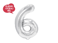 Balon foliowy Cyfra 6 srebrny - 100 cm