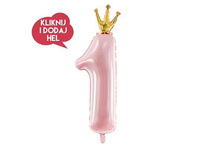 Balon foliowy CYFRA 1 - KORONA, różowy, 30x90 cm, 1 szt