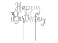 Topper HAPPY BIRTHDAY, srebrny, 22,5 cm, 1 szt