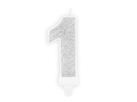 Świeczka urodzinowa SILVER Cyferka 1 - 7 cm, 1 szt
