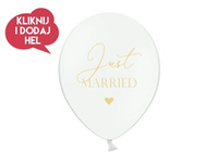Balon lateksowy JUST MARRIED, biały/złoty - 30 cm