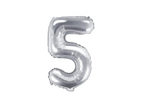 Balon foliowy Cyfra "5", srebrny, 35 cm, 1 szt
