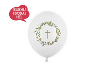 Balon lateksowy KRZYŻ ŚWIĘTY - KOMUNIA/CHRZEST, biały/złoty, 30 cm, 1 szt
