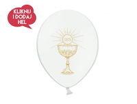 Balon lateksowy IHS - I KOMUNIA ŚWIĘTA, biały/złoty- 30 cm, 1 szt